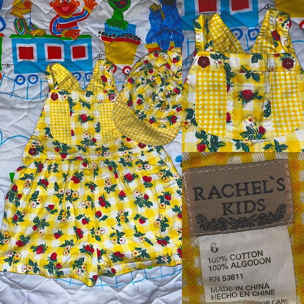 Toddler girl overalls with matching hat